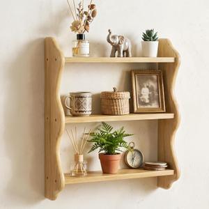 Floating Shelves for Wall Wood Scalloped Floating Shelf 3 PCS