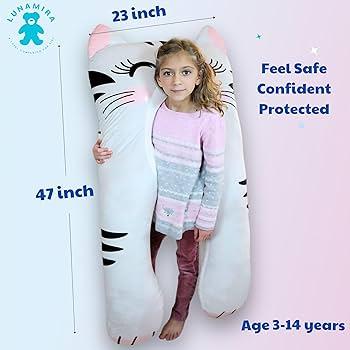 LUNAMIRA Panda Kids Body Pillow - 47" U-Shape Long Plush Soft Animal Pillow for Kids, Sleeping, Reading, ADHD & Special Needs Comfort, Anxiety, Washable Cover, Snuggle Fun Cuddle Gift for Boys & Girls