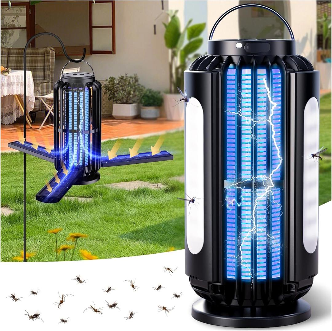 CXRUY Bug Zapper, Mosquito Zapper Outdoor Indoor Solar Powered, Battery Powered Cordless Zapper with LED Light, Cordless Zapper for Patio, Camping, Outdoor, Indoor