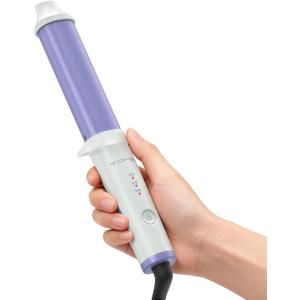 Mini Oval Curling Wand, 1.25 inch (32mm) No-Clamp Ceramic Wand-Style Curling Iron, 3 Temps 360/400/430F, 120240V Dual Voltage Travel Curler Purple