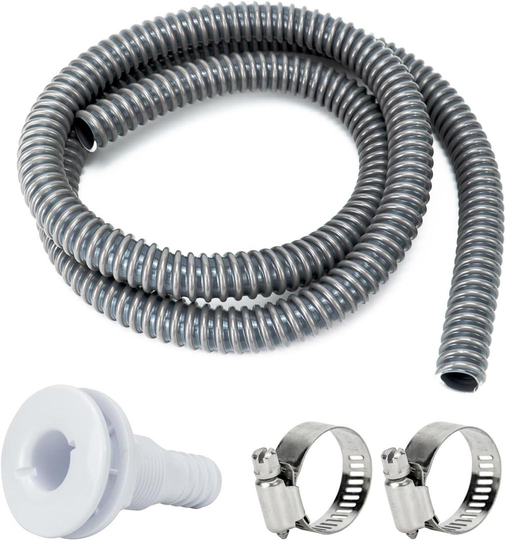 Sanuke Bilge Pump Hose Installation Kit, 3/4 Inch Dia Bilge Plumbing Kit with 6 FT Premium Quality Kink-free Flexible PVC Hose, 2 Hose Clamps and Thru-Hull Fitting, Black
