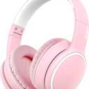 RORSOU R10 Over-Ear Headphones with Microphone, Lightweight Folding Stereo Bass Headset with 1.5M No-Tangle Cord, Portable Wired Headphones for Smartphone Tablet Computer MP3 / 4 (Pink)