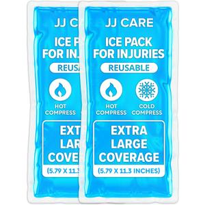 JJ CARE Ice Packs for Injuries Reusable (Pack of 2, XL) - Gel Ice Packs Reusable - Soft Ice Pack for Injuries with Wrap - Flexible Therapy, for Knee, Back, Neck, Wrist, & Ankle