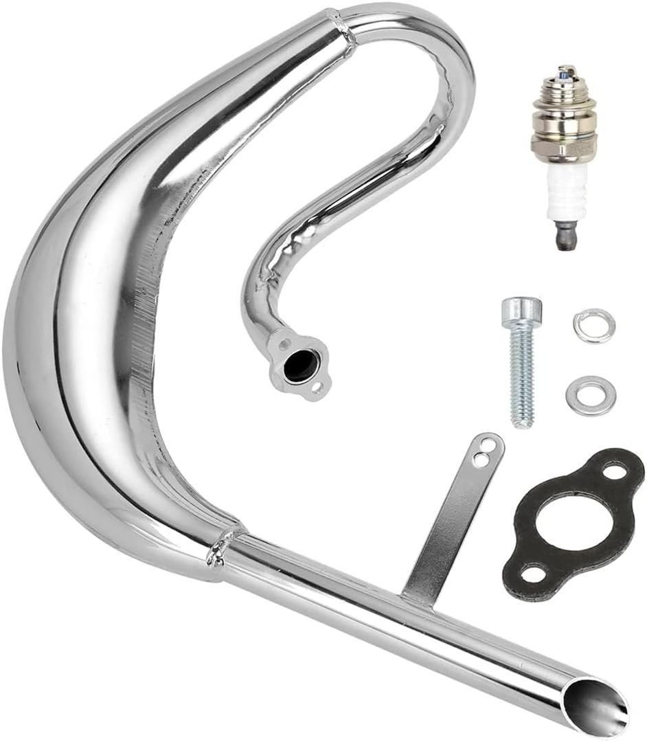 FVRITO Performance Chrome Exhaust Muffler Expansion Chamber Pipe Silencer Gasket for 2 Stroke 50cc 66cc 80cc 100cc Engine Gas Motorized Bicycle Motor Bike Silver