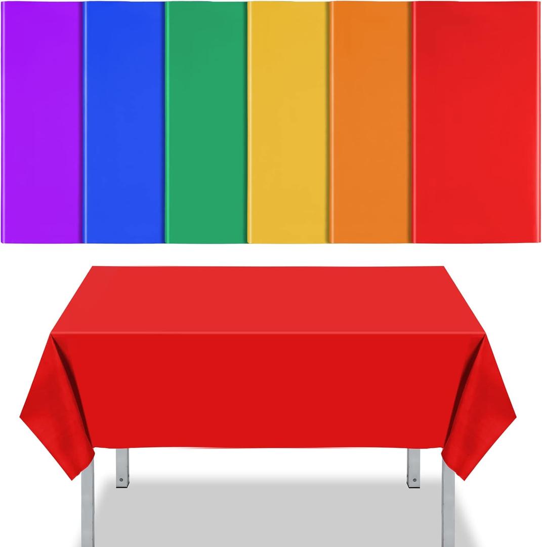 Panelee 6 Pcs Assorted Color Plastic Tablecloth 54 x 72 Inch Disposable Colorful Tablecloth Rectangle Table Cover for Birthday Party Wedding Picnic Graduation Table Decoration (Bright Color) (72.1" x 53.9" (NA))