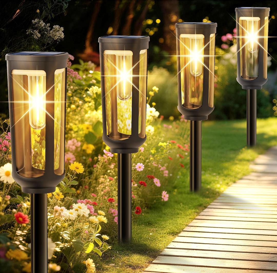 Solar Pathway Lights Outdoor Waterproof IP65, 8 Pack Warm White Solar Walkway Lights, Auto On/Off Outdoor Light for Lawn Garden Patio Driveway Decor Landscape Lighting