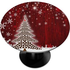 Christmas Round Fitted Tablecloth with Elastic Edge Holiday Decor Xmas Fitted Circle Table Cover Wipeable Round Table Cloths for Kitchen Patio Parties Outdoor Dining Decor (Fit for 40"-44" Tables) (A02--christmas 2)