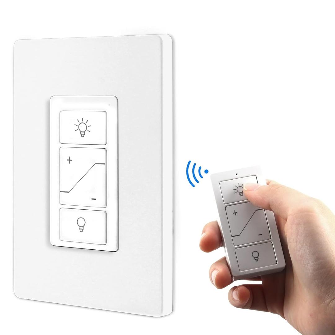 Humpptom Dimmer Switch, Remote Light Switch with Wireless Remote Control, Single Pole Smart Wireless Light Switch Support 2.4G&5G Compatible with Alexa