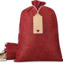 Tapleap Burlap Bags with Drawstring - 10Pcs 10x14 Red Gift Sacks for Wrapping Halloween Favors, Seeds, Root Ball, For Birthday, Wedding, Rustic Themed Party or Household Use