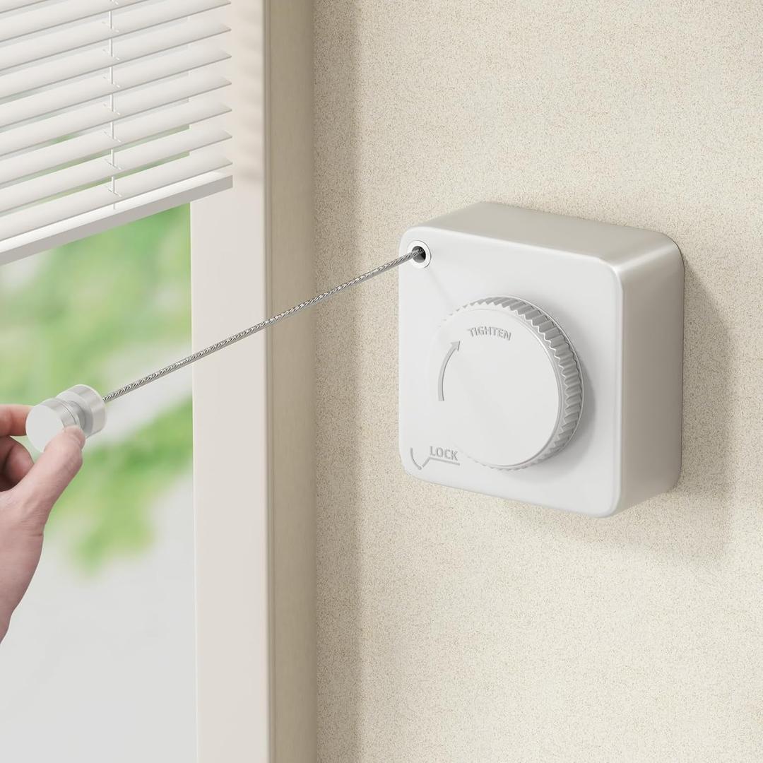 Retractable Clothesline Indoor, Non-Sagging Outdoor Clothes Line Retracting Heavy Duty Clothes Drying Laundry Line Wall Mounted Stainless Steel Line-15.1 FeetsSquare-White (Square, White)