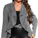 WDIRARA Women's Plus Size Glitter Waterfall Collar Long Sleeve Asymmetrical Blazer Cocktail Party Jacket Size XL