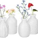 Beautyflier Small Cute Mini Vases Set of 4, Miniature Flower Vases for Flowers, Ceramic Vase Cat Whisker Vase for Home Decor, Table Decorations, Wedding, Party, Receptions (White, Set4)