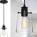 Pendant Lights Kitchen Island, Modern Industrial Pendant Light Fixtures with Glass Shade, E26 Socket Adjustable Cord for Dining Room, Bedroom, Living Room, Farmhouse Pendant Lighting 1Pcs