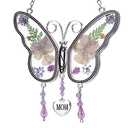 Laraine Butterfly Suncatcher with Pressed Colourful Flower Wings Mother's Day Butterfly Glass Wind Chime Ornament Charm with Metal Heart Gifts for Mom Grandma Birthday (Yellow Mom)