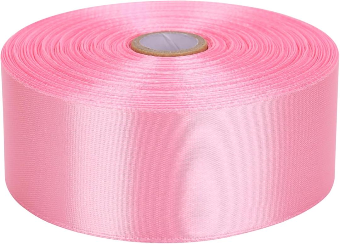1-1/2 inch Pink Satin Ribbon 50 Yards Solid Fabric Ribbons Roll for Wedding Invitations, Bridal Bouquets, Sewing, Party Decorations, Gift Wrapping and More