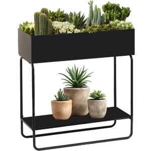 Mofesun Metal Raised Garden Bed, 23.6W x 9.8D x 25.6H inches, with Storage Shelf, Powder Coated Planter Box, Floor Standing, Indoor and Outdoor