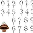 Silver Number Candle Holder for Cake, Reusable Birthday Candle Holders, Set of 2
