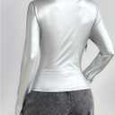 OYOANGLE Women's Metallic Long Sleeve T Shirt Crew Neck Fitted Tee Tops Y2K Going Out Tops (S)