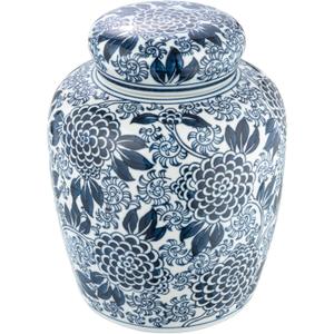 Creative Co-Op Decorative Ceramic Ginger Jar with Lid, Blue Flower Pattern