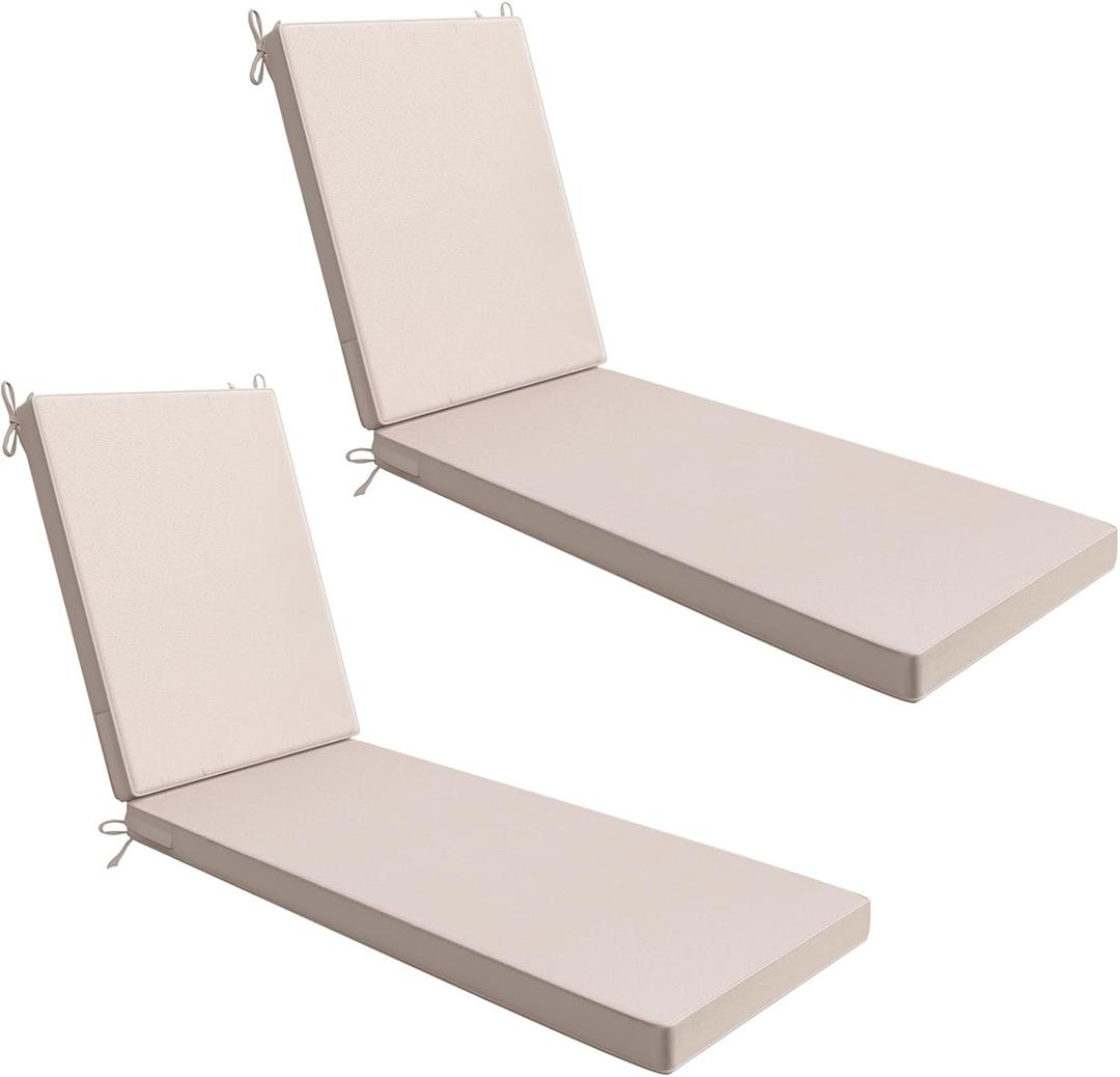 AAAAAcessories Outdoor Chaise Lounge Cushions, Waterproof, Fade-Resistant Patio Furniture Replacement Cushions, 80" x 26" x 3", Set of 2, Khaki Beige