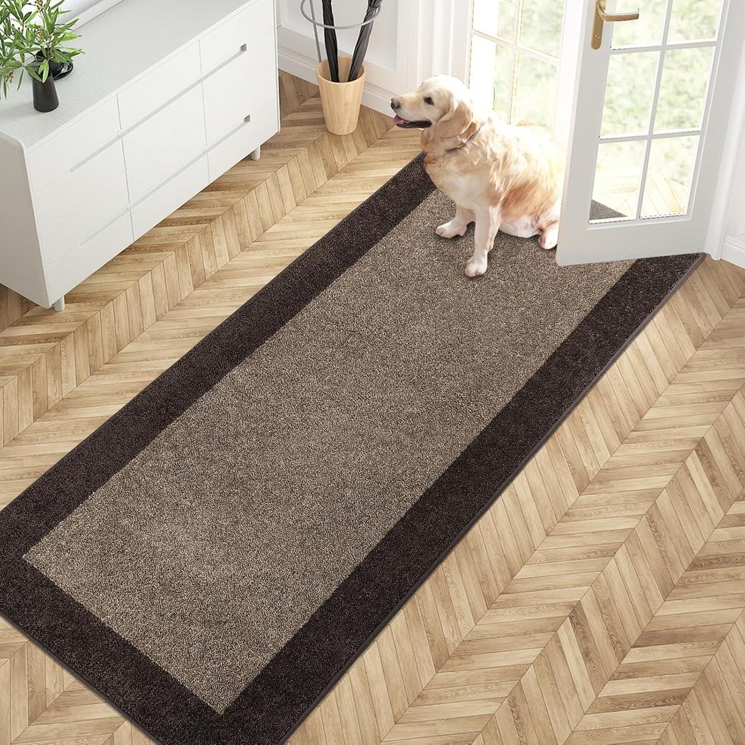 PURRUGS Dirt Trapping Door Mat 32" x 72", Non-Slip Washable Entry Mat, Dog Doormat, Front Door Mat, Super Absorbent Entrance Mat for Muddy Shoes & Paws, Grayish Brown & Coffee