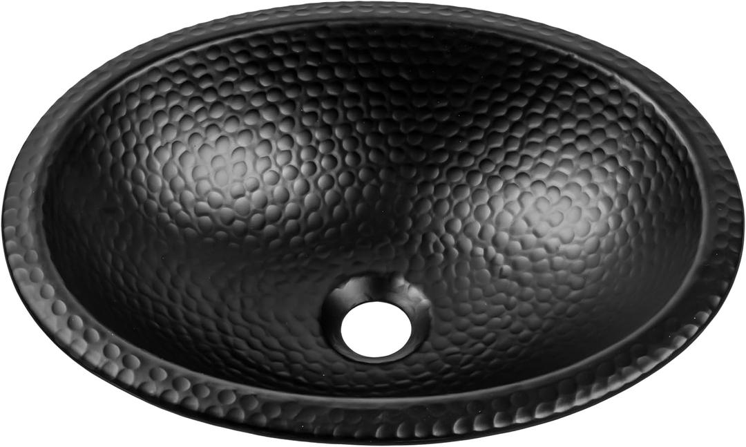 Monarch Abode Bathroom Sink 17-Inch Oval Drop In Bathroom Sink, Top Mount Hand Hammered Matte Black Vanity Sinks for Countertop, Powder Room, Guest Bath or Restroom, Drop in Sinks for Bathrooms