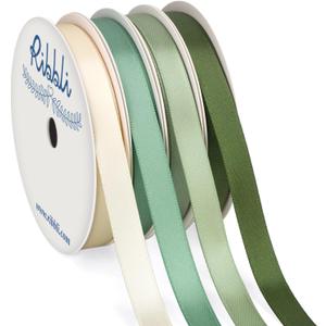 Ribbli Sage Green Satin Ribbon 3/8 Inch x 4 Rolls Total 40 Yards- Ivory/Sage/Dusty Sage/Moss Green Ribbon for Wrapping and Craft