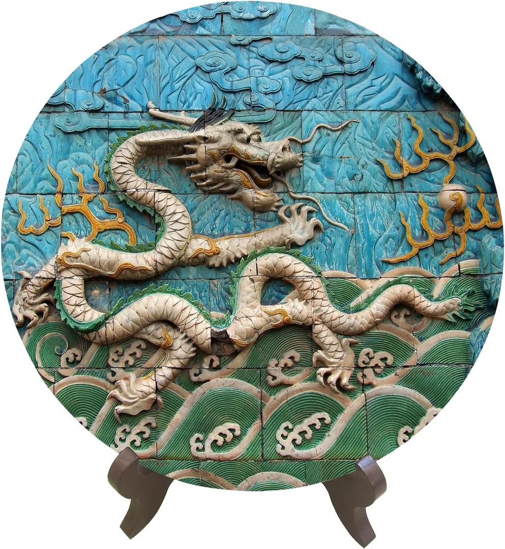Round Vintage Chinese Dragon Feng Shui Display Board for Home Decor