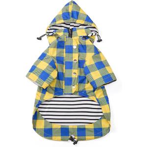 Dog rain Coat Waterproof Raincoat Puppy Jacket with Legs Buttons Zipper Hood Drawstring Fit for Yorkie Terrier Schnauzer Poodle Border Collie Labrador Golden Retriever 8lbs to 80lbs Yellow XL