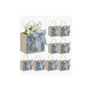 Abbylike 8 Pcs Floral Burlap Tote Bag with Handle Ribbon Jute Embroidered Grocery Bag for Women Xmas Wedding Bridesmaid Gift