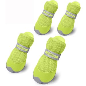 QUMY 4PCS Dog Shoes for Small Dogs, Hot Pavement Summer Puppy Dog Boots & Paw Protectors with Soft Anti-Slip Rubber Sole, Mesh Breathable Dog Booties for Hardfloors, Walking Running (size 1: 1.29"x0.98"(L*W), Fluorescent)