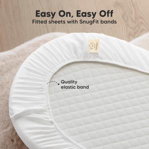 2Pack Organic Bassinet Sheets for Girls, Boys  100% Cotton Bassinet Mattress Sheets Compatible with Halo Bassinest Swivel Sleeper,Graco,Baby Delight,Chicco,Unisex Fitted Bassinet Sheets(Soft White)