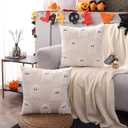 LUOYEHK Halloween Throw Pillow Covers 18x18 Set of 2 White Ghosts Embroidered Pillow Cases Holiday Velvet Cushion Covers for Couch Sofa Bed