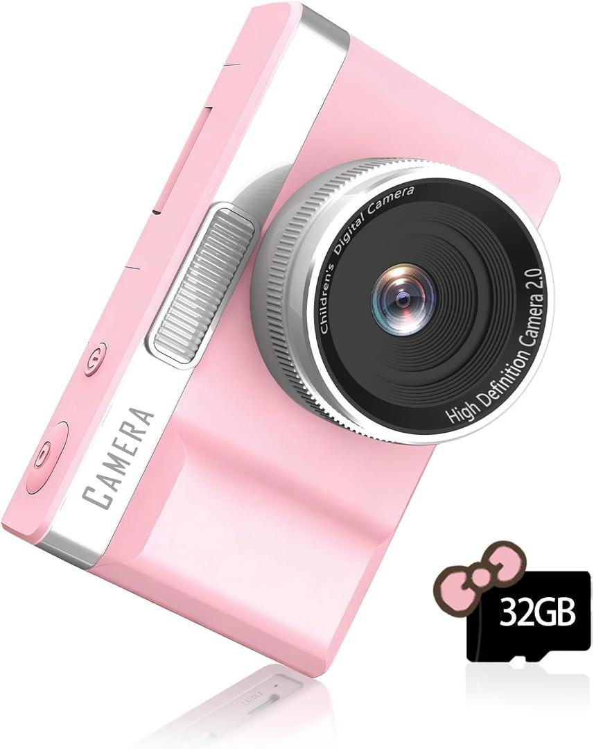 Kids Digital Camera with 180 Flip Screen, 32GB Memory Card Digital Cameras,1080P HD Point and Shoot Digital Cameras, Built in Educational Games,Ideal Gifts for Kids Boys Girls(Pink)