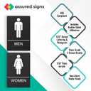 ASSURED SIGNS Bathroom Signs, Restroom Sign For Business - For Men and Women - 2 Pack - 9" by 6" - ADA Compliant with Braille - Strong Double-Sided Adhesives Included - Apply to Office, Home, Public Door/Wall (Black Male Female Sign)