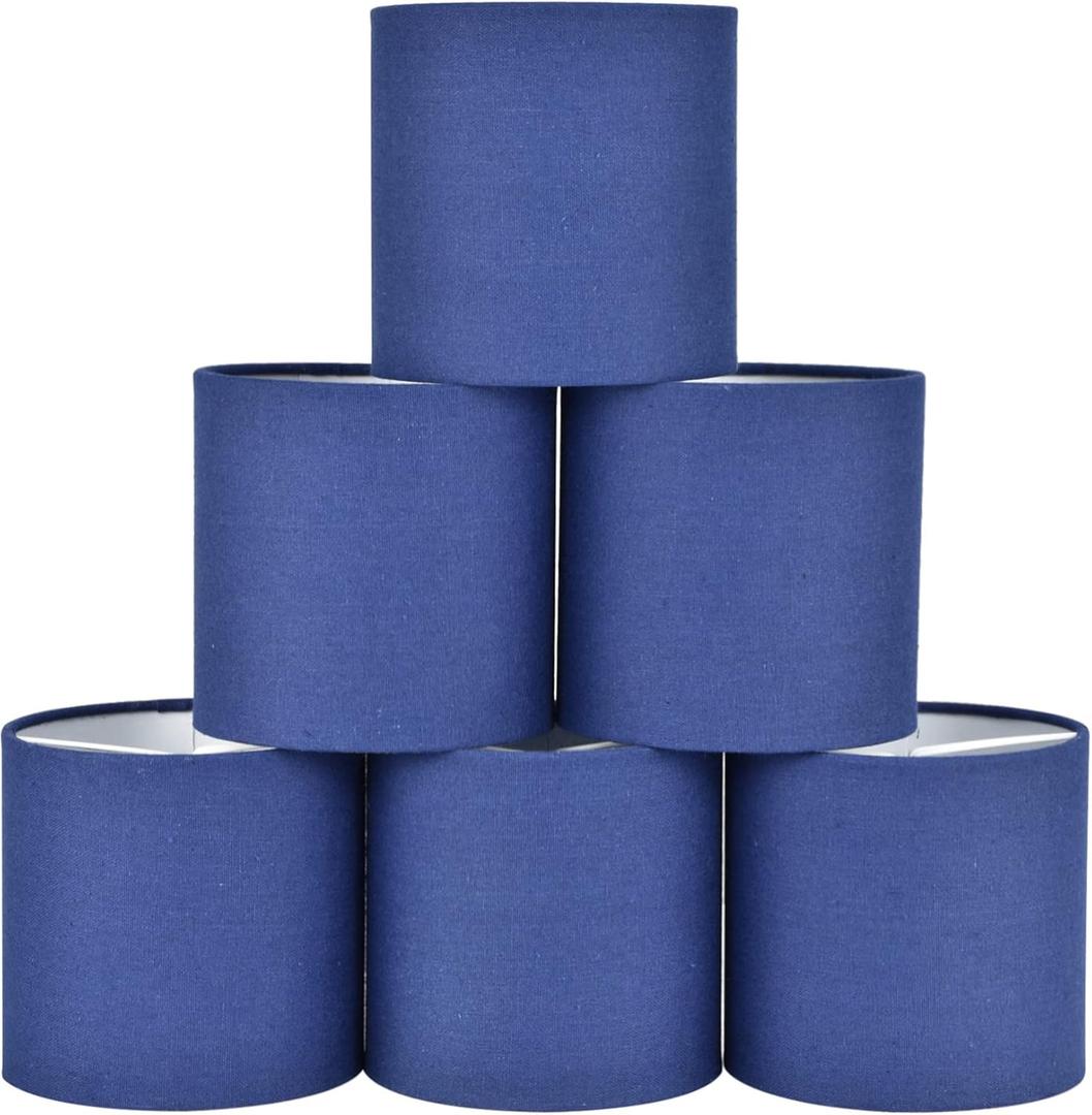 MEMO Clip-on Chandelier Fabric Lamp Shades,Set of 6,Small Drum,5.2"5.2"H5.2",Linen, Handmade,Modern Trendy Decorative,ONLY FOR CANDLE BULB,Navy Blue