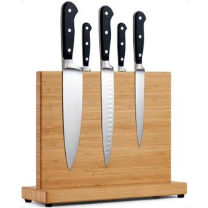 LARHN Magnetic Knife Block - Powerful Double-Sided Wooden Magnetic Knife Holder for up to 9 Knives - Supplied as Empty Knife Block Without Knives