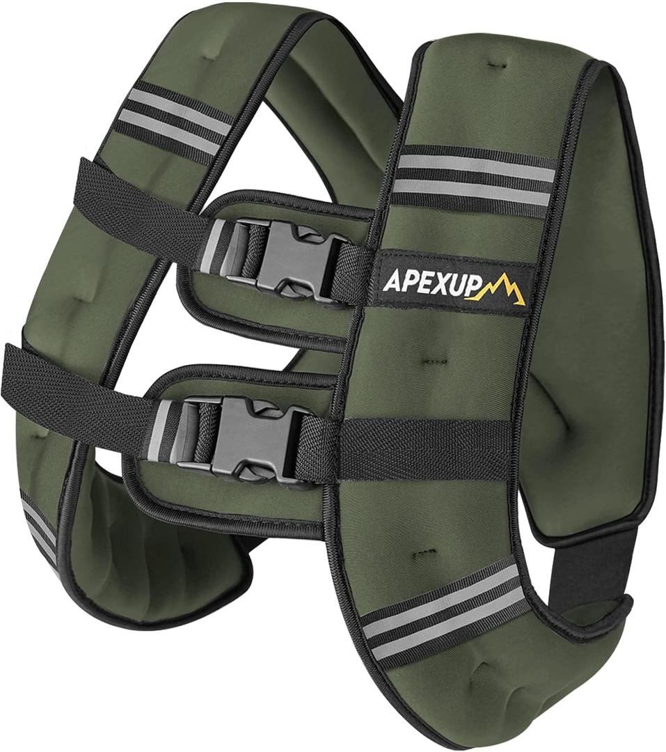 APEXUP Weighted Vest with 5lbs/10lbs/15lbs/20lbs/25lbs/30lbs Weights and Reflective Stripe, Weight Vest Men Women for Workout, Strength Training, Running (Green)