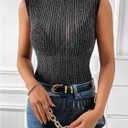 SOLY HUX Women's Sparkly Mock Neck Tank Top Sleeveless Lettuce Trim Elegant Party Tops (L)