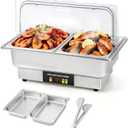 Dyna-Living Electric Chafing Dishes for Buffet, 9.5QT Half Size Chafing Dish Buffet Set 600W Electric Buffet Servers and Warmers with Temp Control Display Roll Top Food Warmers for Parties Catering