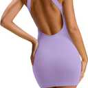 LASLULU Womens Bodycon Mini Dress Backless Built in Bra Casual Cute Sundresses Ribbed Summer Tank Dress (XL)