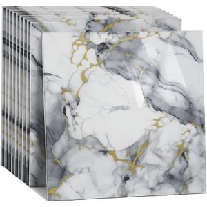 Peel and Stick Kitchen Backsplash Tiles 16PCS – Waterproof Self Adhesive Wall Stickers for Kitchen, Easy DIY Stick On Tile Backsplash, Heat Resistant Decorative Wall Covering (Gray, White, and Gold)