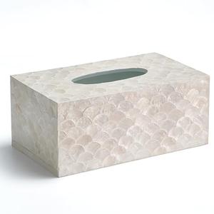 CHI AN HOME Rectangular Capiz Tissue Box Cover, Decorative Mother of Pearl Inlay Tissue Box Holder for Bedroom, Bathroom, Kitchen, and Office, Rectangle Tissue Box Cover White (10.25” x 5.9” x 4.33”)