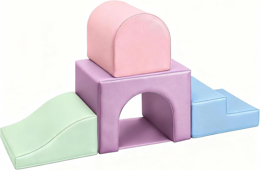 Sumbababy Soft Climbing Blocks Set for Toddlers: 4 PCS Foam Play Structures with Tunnel - Indoor Playground for Kids with Slide and Stairs - Safe Play Gym for Boys and Girls