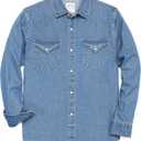 Dubinik Mens Button Up Shirts Long Sleeve Casual Button Down Work Shirt Men Two Pocket Cotton with Comfortable (X-Large, Snap on Blue)