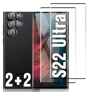 [2+2 Pack] Galaxy s22 Ultra Tempered Glass Screen Protector + Camera Lens Protector,3D Curved, Support Fingerprint for Samsung Galaxy s22 Ultra 5G