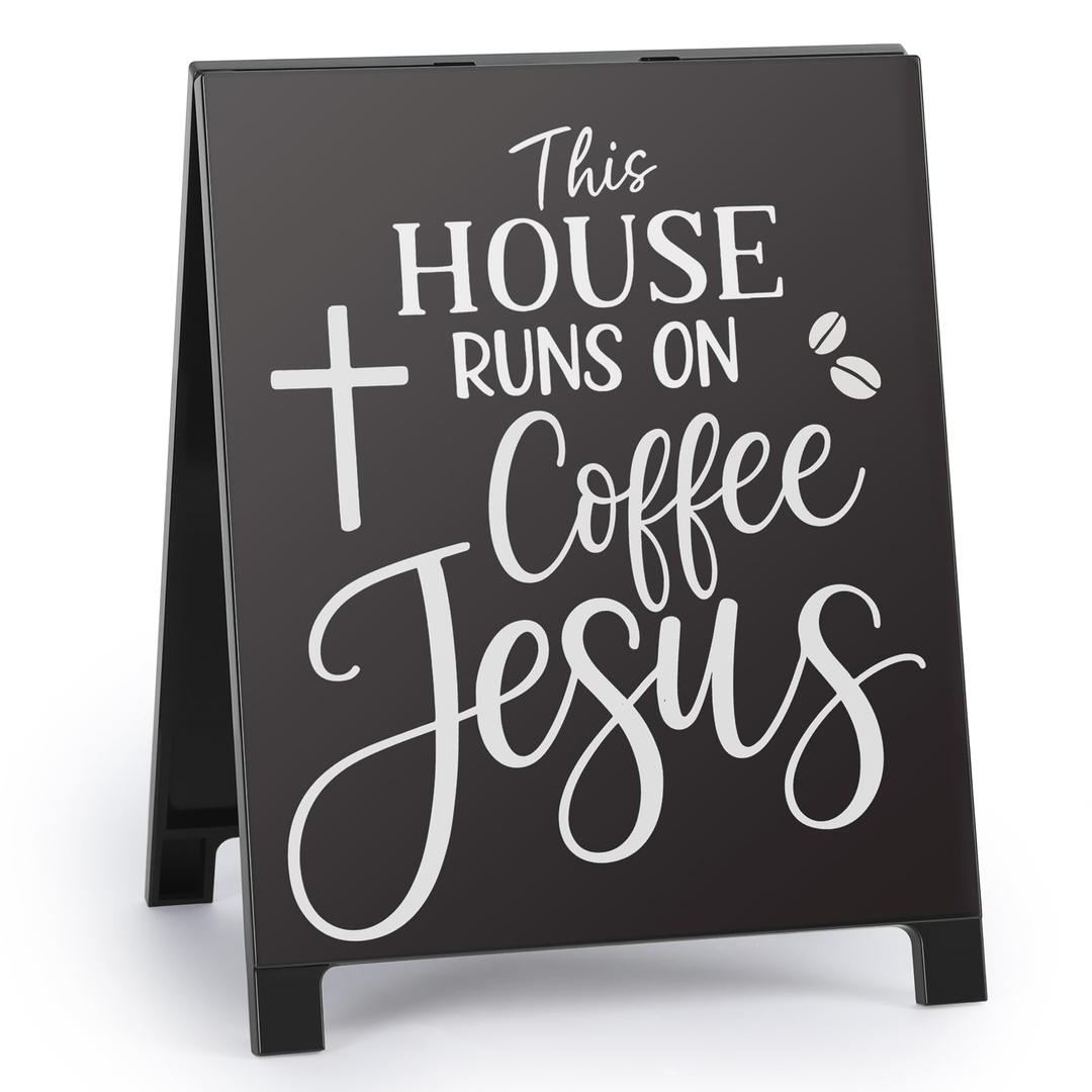 On Coffee Jesus Funny Desk Sign Bar Room Decor Home Office Kitchen Shelf Counter Cubicle Accessories Gifts For Coffee Lovers Espresso Fans Enthusiasts
