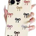3 x Bow Phone Case for iPhone 16 Pro Max Case Cute Bowknot Women Girly Design Soft Silicone Camera Protection Protective Lovely Girls Phone Case for iPhone 16 Pro Max Beige