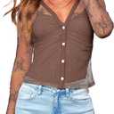 BNOOUIL Sexy Lace Tight Shirts for Women Long Sleeve Mesh Sheer Shirts Button Down Floral Blouse Tops (Large, Brown)