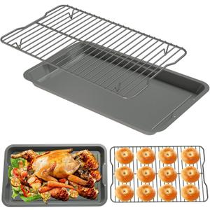Premium Cookware Set for Ninja Foodi Neverstick Pan, Non-Stick Baking Sheet Set with Rack for Bacon/Pizza, Oven Safe up to 500F, w/ 12 x 19" Baking Pan & 11 x 17.4" Wire Rack, Dishwasher Safe (Black-Large)
